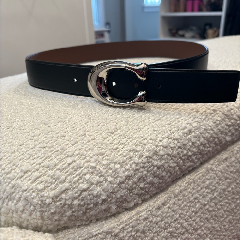 Black Leather Belt with Silver Buckle